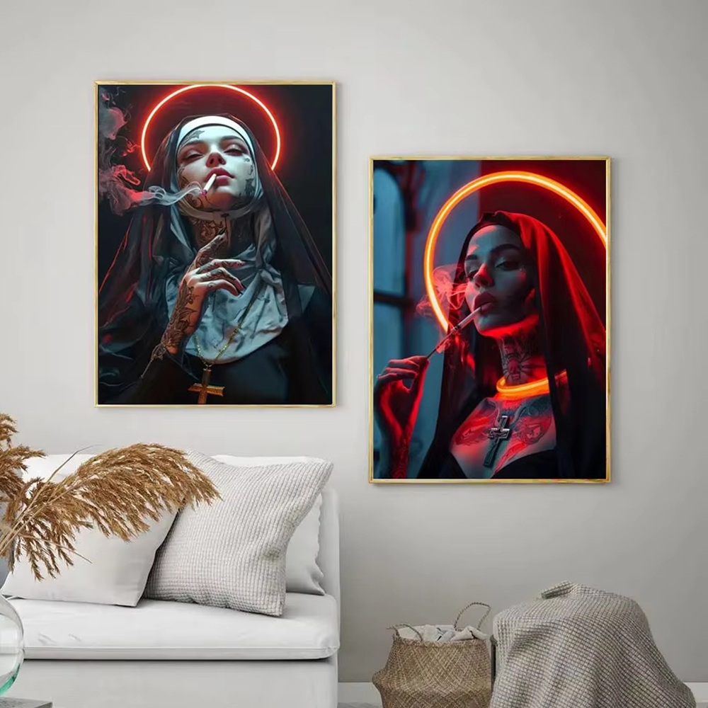 Fashion Girl Tattoo Nun Canvas - Vintage Fashion Posters recension och pris