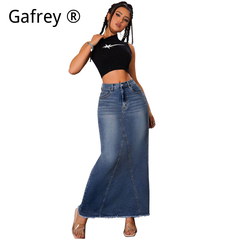 Women Denim Midi Skirt High Wa - Vintage Fashion Jeans recension och pris
