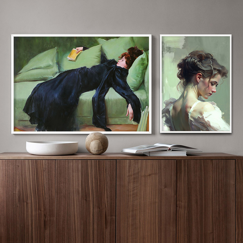 Girl Reading Vintage Oil Paint - Vintage Fashion Posters recension och pris