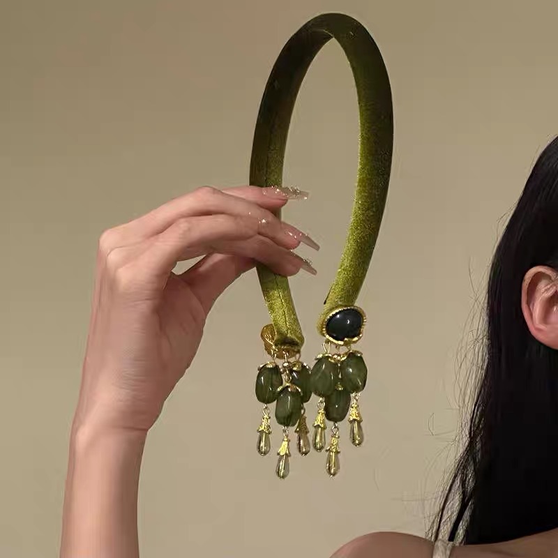 Vintage Fringe Headband Olive  - Vintage Fashion In Chinese recension och pris