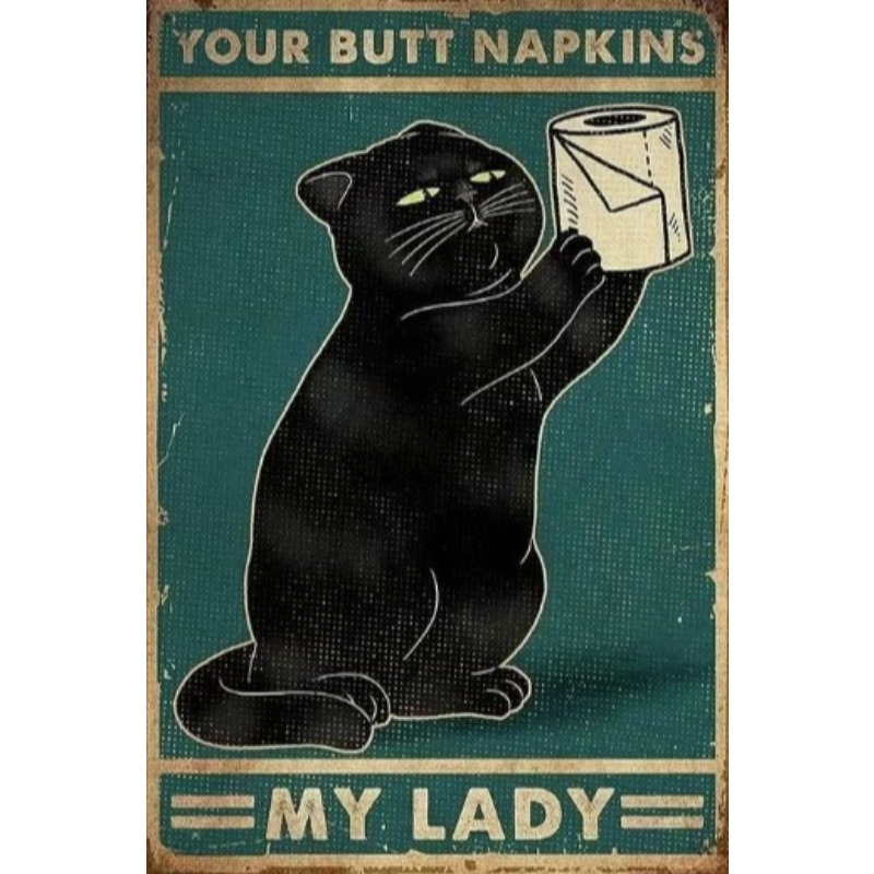 Black Funny Cat Metal Sign Vin - Vintage Fashion Posters recension och pris